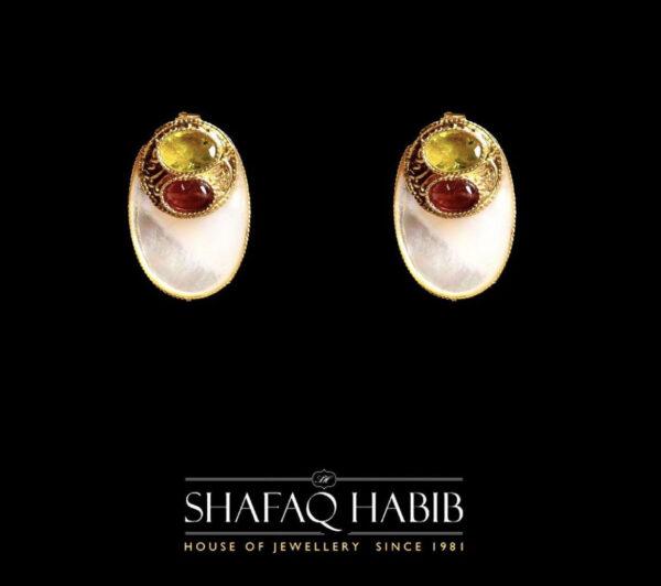 gold earrig with mother of pearl by shafaq habib