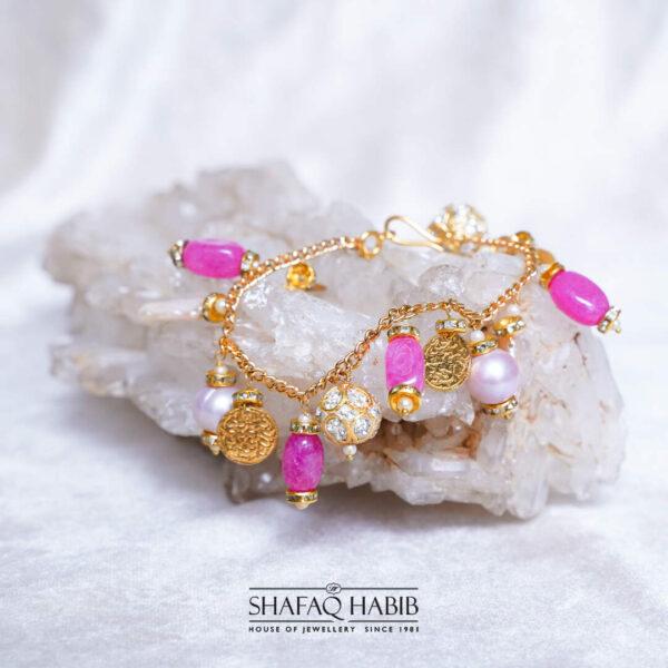 Charm Bracelet Pink Stone & Pearl Silver Bracelet for women by shafaq habib at the best online prices in Pakistan
