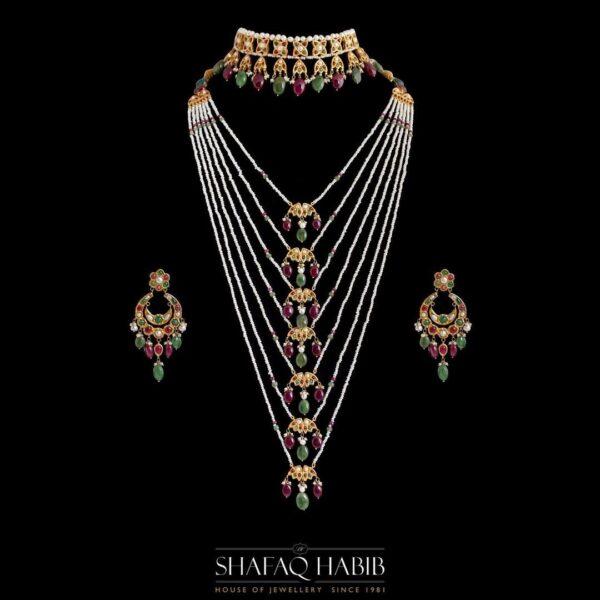 bridal jewelry set in Gold choker necklace mala haar and earring pair