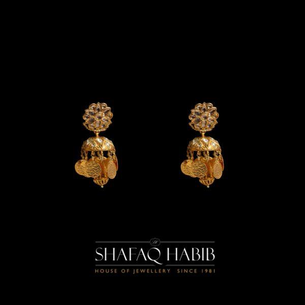 jhumki Style Gold Earring by Shafaq Habib