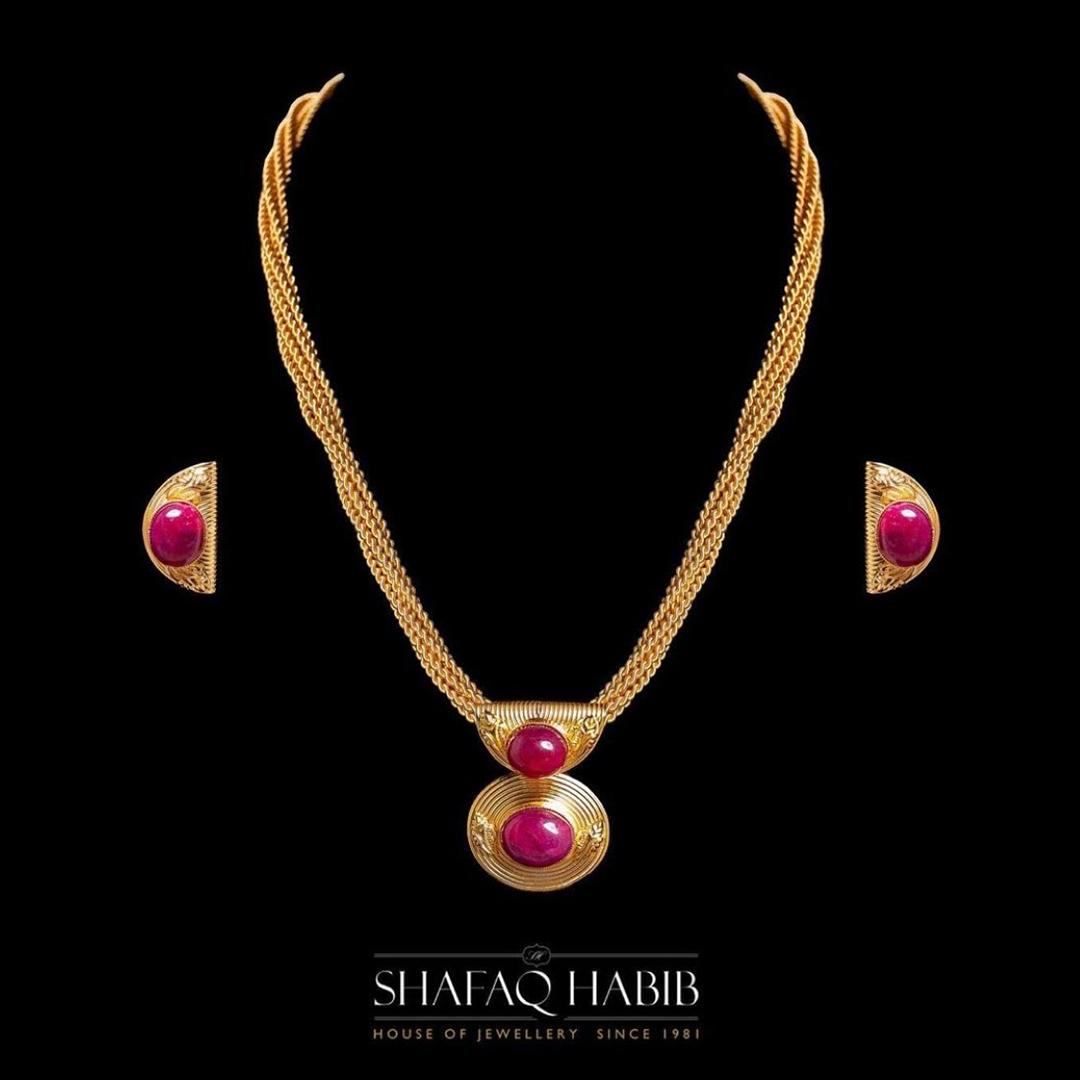 gold pendant set with ruby by shafaq habib