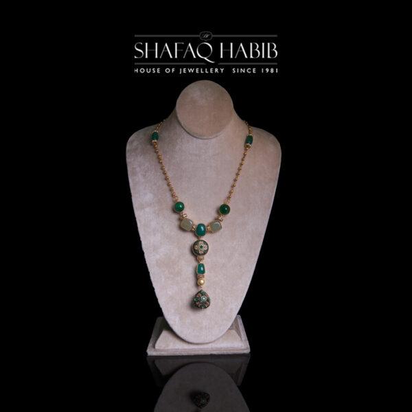 jewelry necklace in silver with green agate by shafaq habib