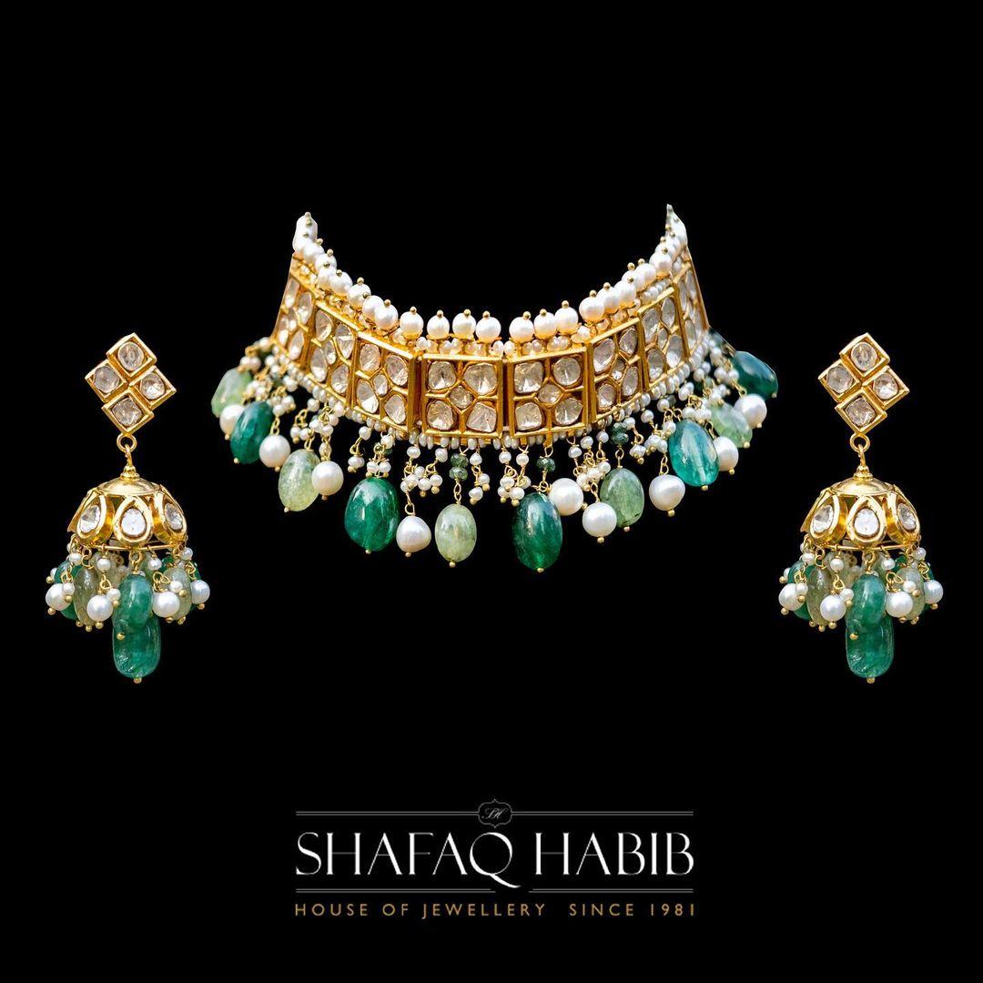 choker Necklace bridal jewelry in gold by Shafaq Habib