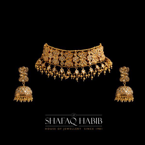 jewelry bridal choker necklace in Silver with earring pair by Shafaq Habib