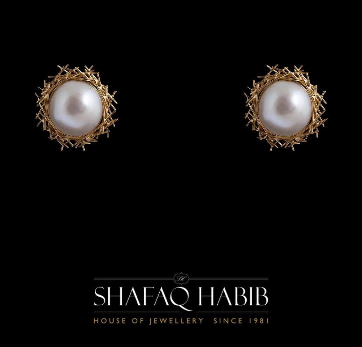 gold earrings bird nest style by shafaq habib