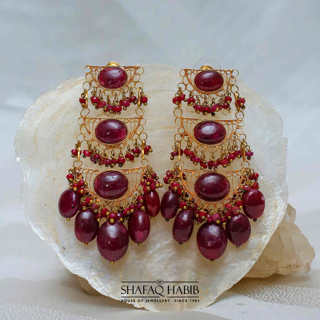 Shafaq Habib's Gold Ruby MonAmour Earrings, Now at the Best Online Prices in Pakistan."