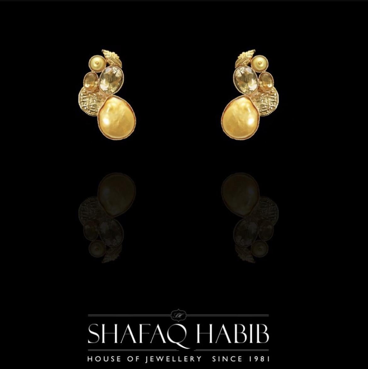 jewelry Gold earring with yellow pearl by Shafaq Habib