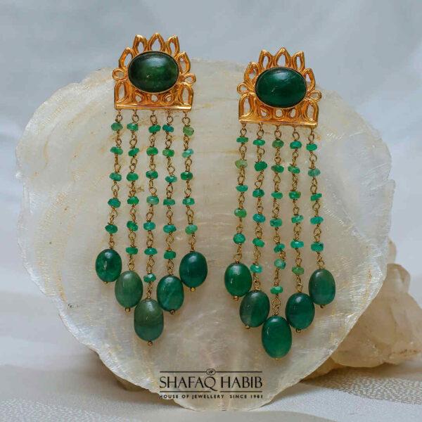 Dangling Gold Earrings with Emeralds shafaq habib collection online at the best prices in Pakistan