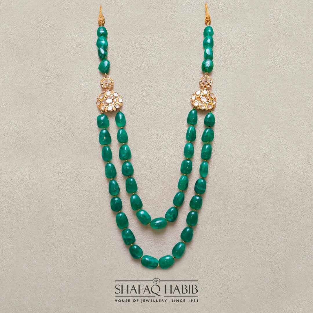 Gold Necklace with Diamond Polki and green emerald for woman by shafaq Habib at the best online prices in Pakistan
