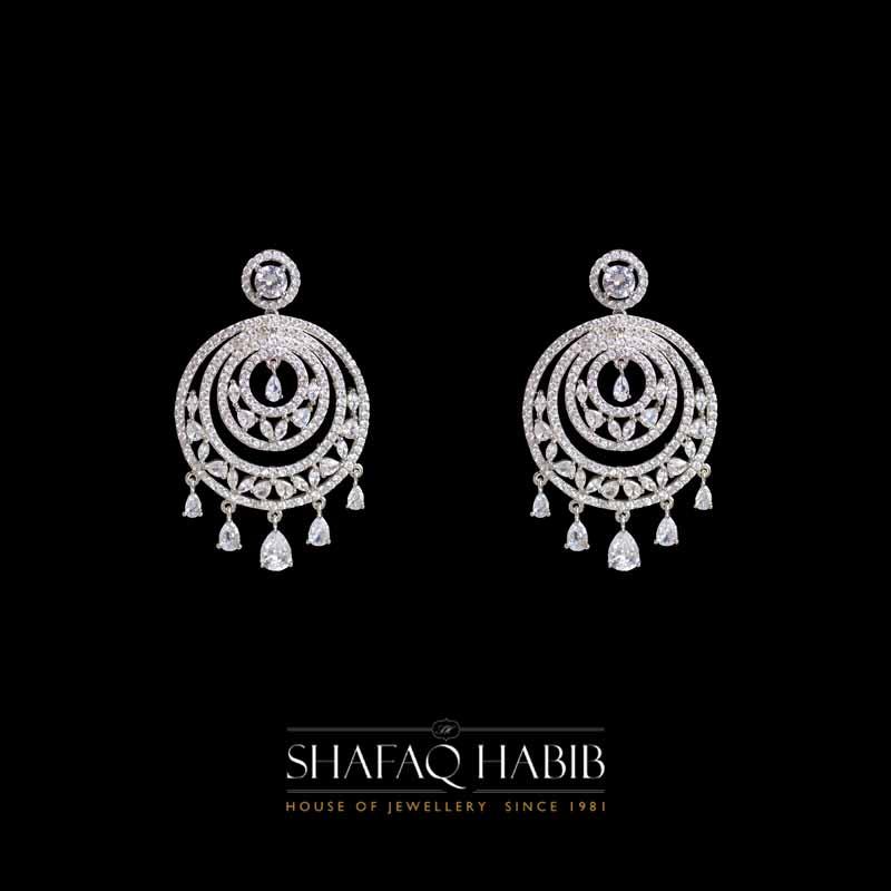 earrings in silver zircon by Shafaq Habib