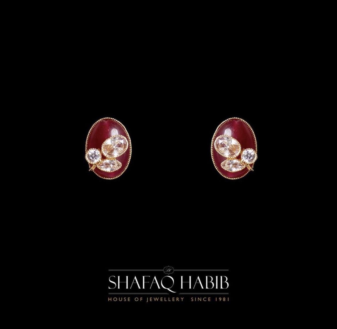 artificial designer earrings red stone by shafaq habib