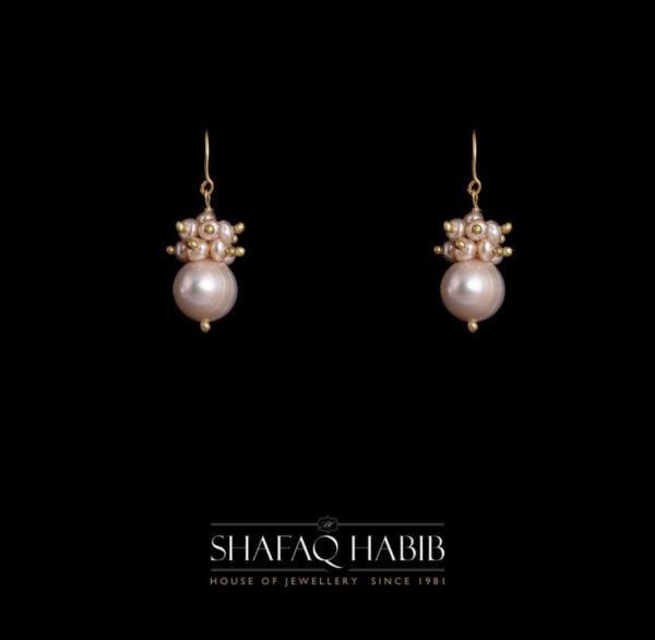 gold earrings with pearl by shafaq habib