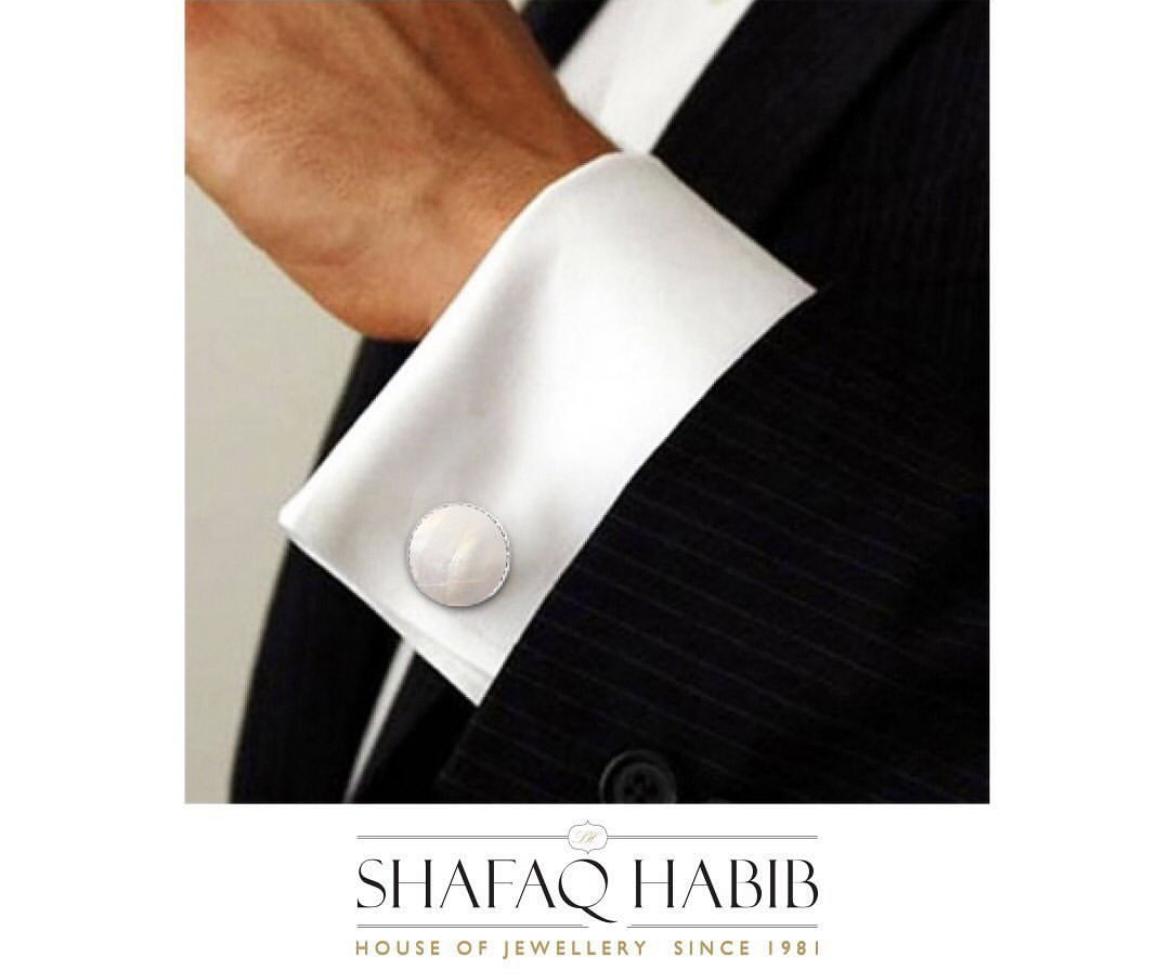 Mother of Pearl cufflinks in Sliver for men by Shafaq habib