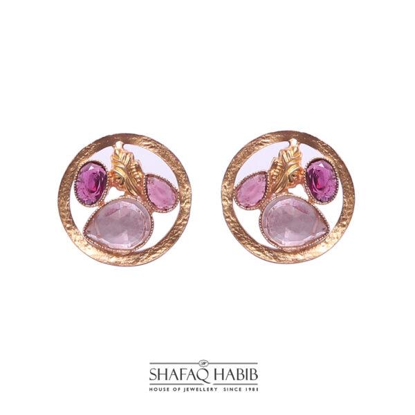 Gold Earrings with Pink tourmaline by Shafaq Habib best online prices in Pakistan