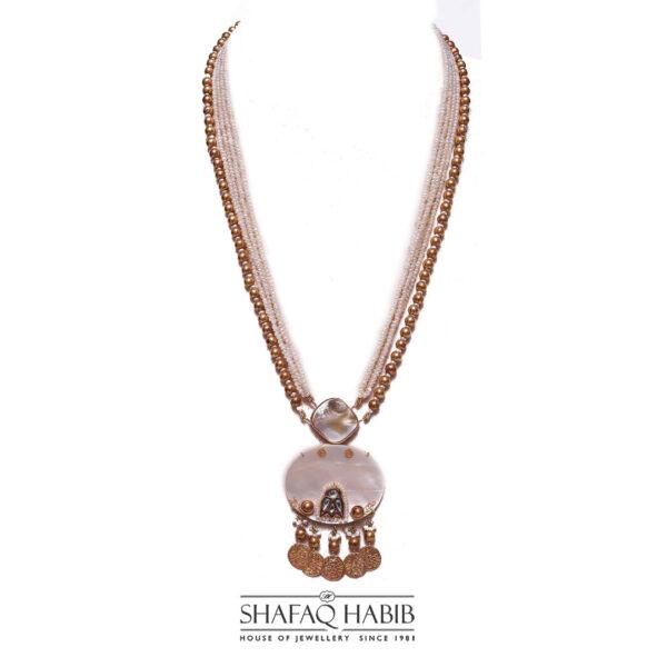 Necklace in gold with white mother of pearl by Shafaq Habib at the best online price in Pakistan