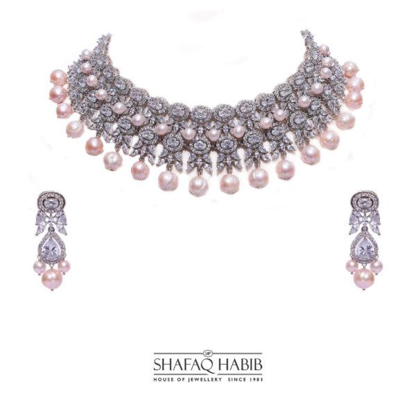 Bridal jewelry set with zircon and pearls in silver by shafaq habib at the best online prices in Pakistan