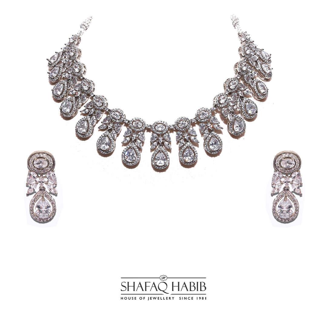 bridal Artificial jewelry set in zircon and silver with earring pair by shafaq Habib at the best online prices in Pakistan