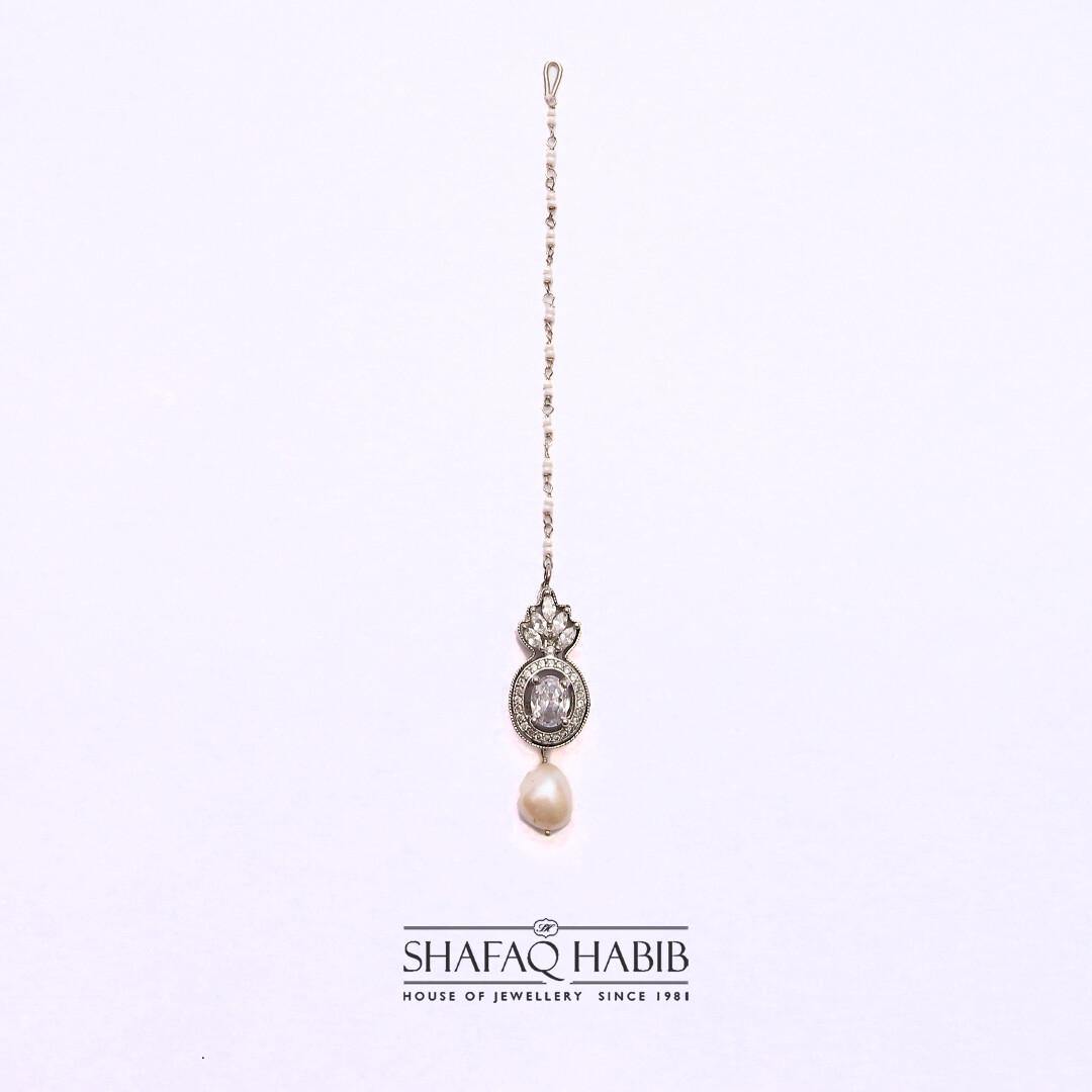 bridal Maang Tikka jewelry in Sliver by Shafaq Habib