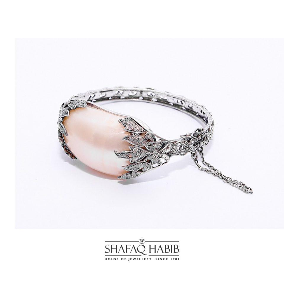 Bracelet for women with white mother of pearl in rosecut diamond by shafaq habib at the best online prices in Pakistan