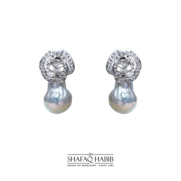 Diamond Earring with South sea pearls by Shafaq Habib best online prices in Pakistan