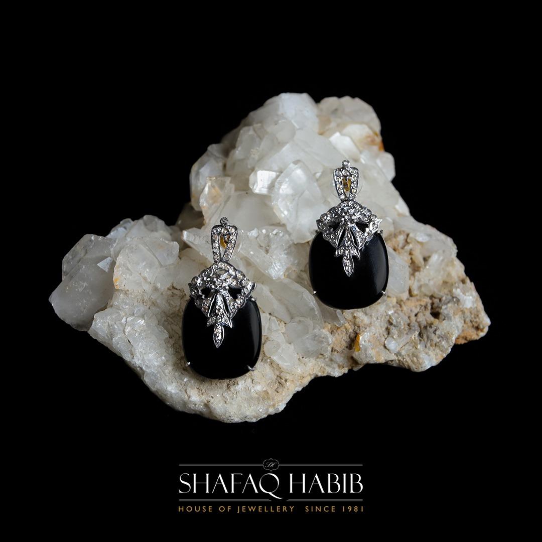 Diamond Earrings with black onyx by Shafaq Habib the best online Prices in Pakistan