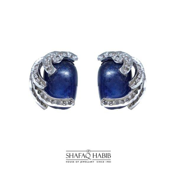 Diamond earrings with blue agate by Shafaq Habib best online Prices in Pakistan