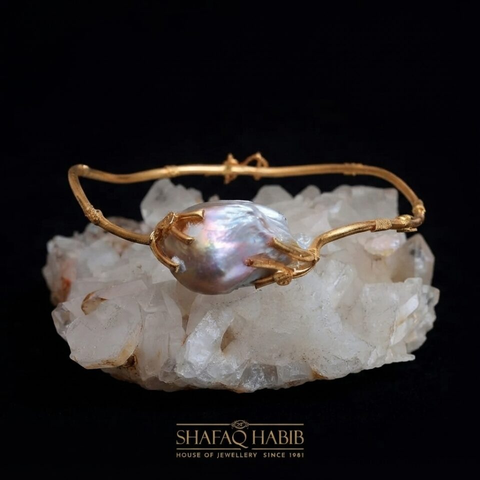 twig bangle with pink pearl in gold by shafaq habib at the best online prices in pakistan