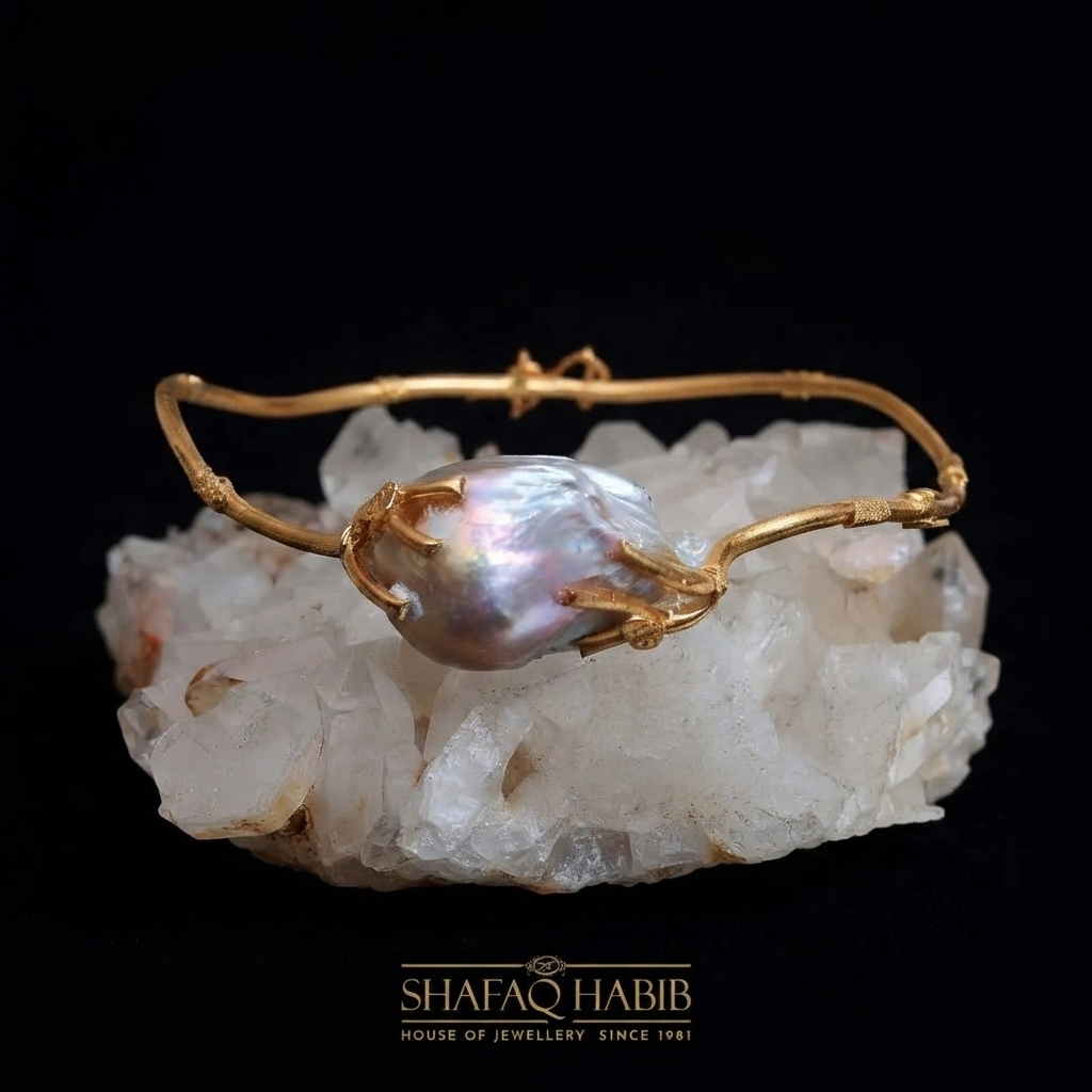 twig bangle in gold by shafaq habib twig bangle with pink pearl in gold by shafaq habib at the best online prices in pakistan