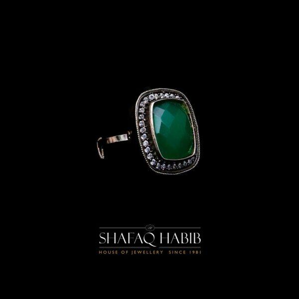 Green Agate and Zircon Silver Rings for Women on ShafaqHabib.com
