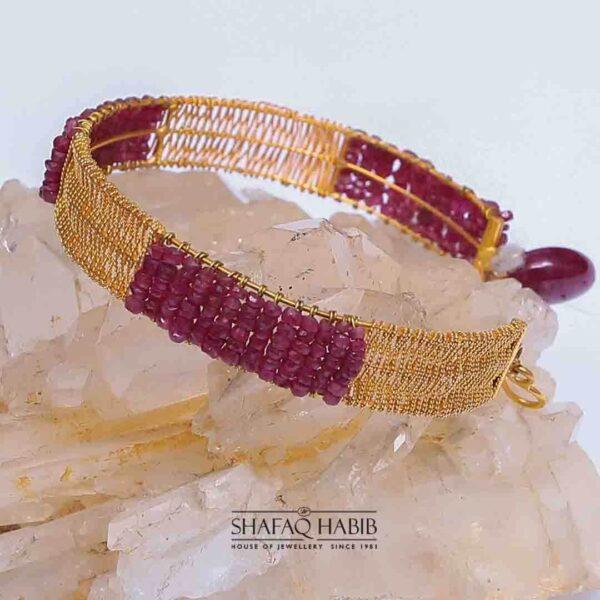 Ruby Mesh Gold Bangle in 22k gold by shafaq habib at the best online prices in Pakistan