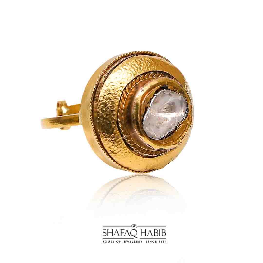 designer gold ring for women with diamond polki by shafaq habib