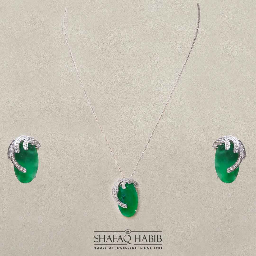 Pendant Set with Rosecut Diamond & Green Agate by Shafaq Habib best online prices in Pakistan